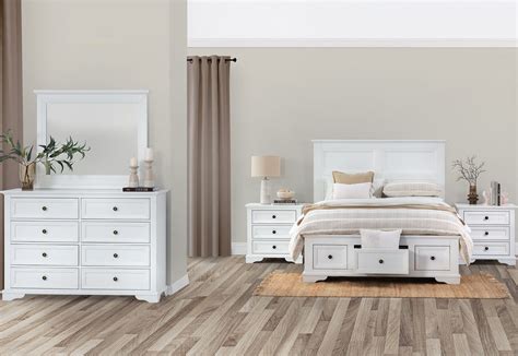 WHITE CHANELLE 4 Piece Queen Dresser Bedroom Suite